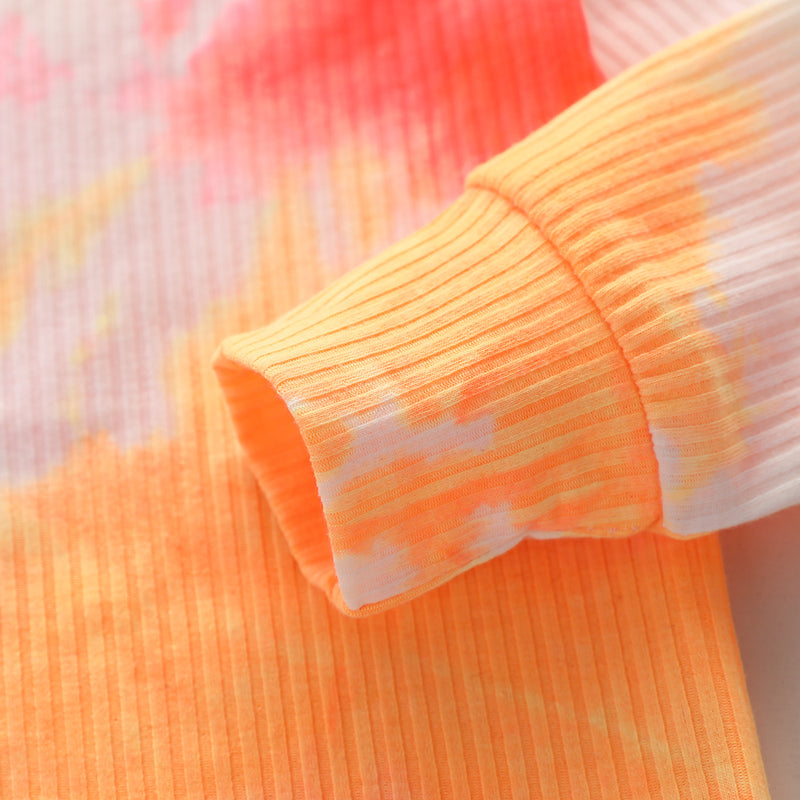 Girls' Knitted Stripe Tie Dyed Leisure Sports Long Sleeve Suit - PrettyKid