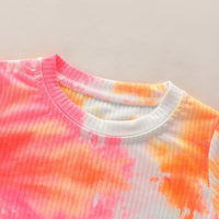 Girls' Knitted Stripe Tie Dyed Leisure Sports Long Sleeve Suit - PrettyKid