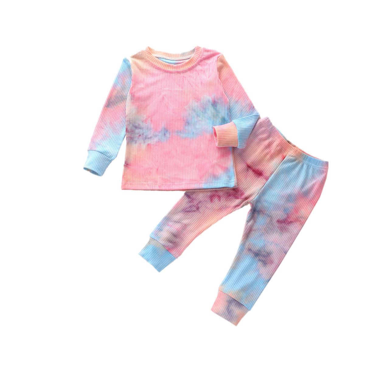 Girls' Knitted Stripe Tie Dyed Leisure Sports Long Sleeve Suit - PrettyKid