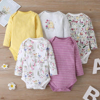 5PCS Baby Long Sleeve Cartoon Printed Triangle Jumpsuit - PrettyKid