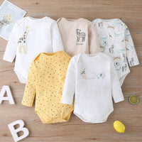 5PCS Baby Long Sleeve Cartoon Printed Triangle Jumpsuit - PrettyKid