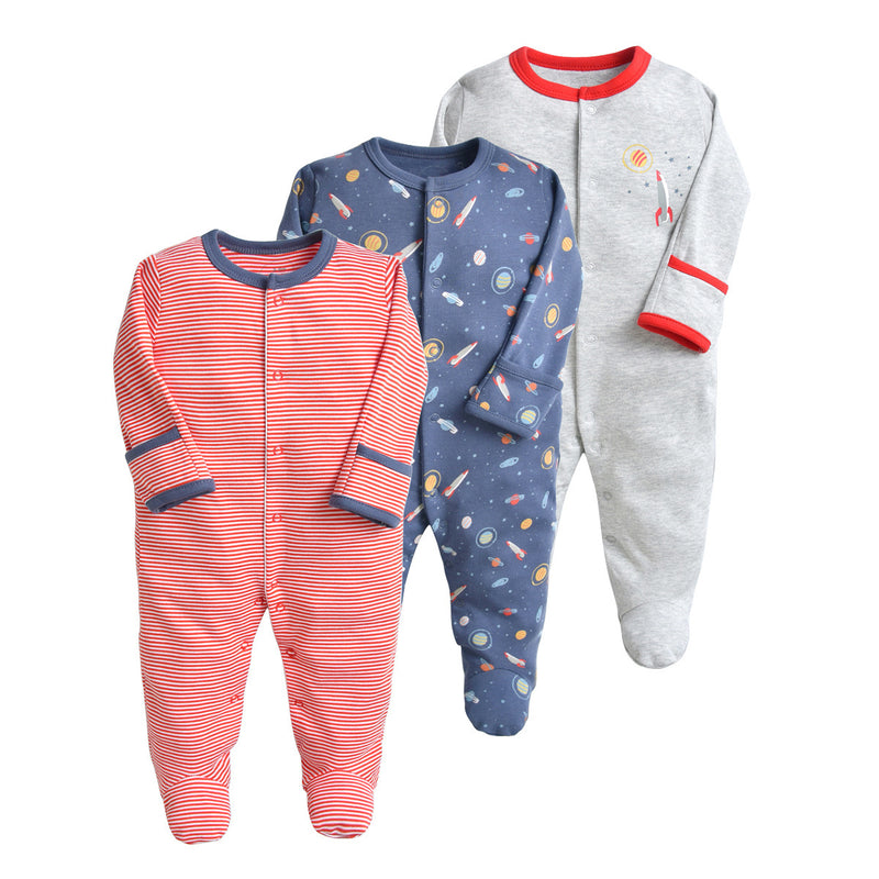 3PCS Baby Boys Girls Solid Color Cute Printed Cotton Wrap Long Sleeve Jumpsuit - PrettyKid
