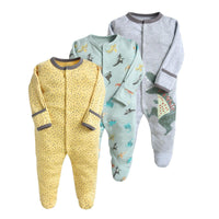 3PCS Baby Boys Girls Solid Color Cute Printed Cotton Wrap Long Sleeve Jumpsuit - PrettyKid