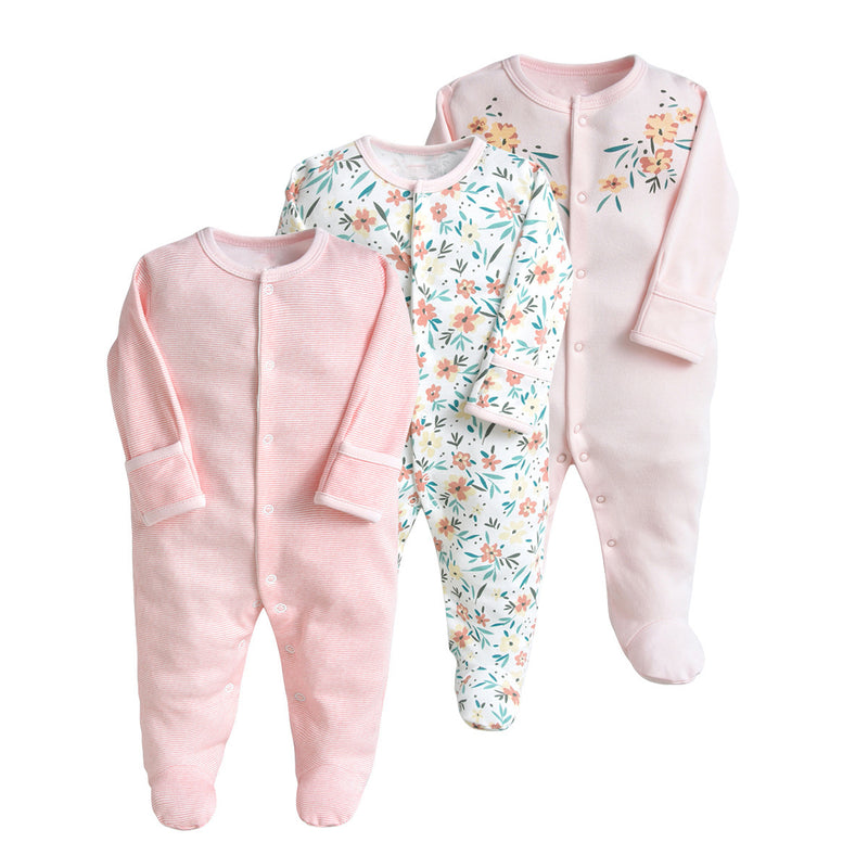 3PCS Baby Boys Girls Solid Color Cute Printed Cotton Wrap Long Sleeve Jumpsuit - PrettyKid
