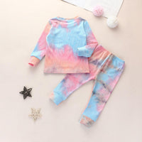 Girls' Knitted Stripe Tie Dyed Leisure Sports Long Sleeve Suit - PrettyKid