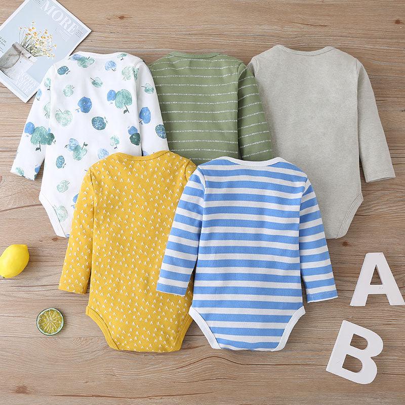 5PCS Baby Long Sleeve Cartoon Printed Triangle Jumpsuit - PrettyKid