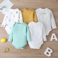 5PCS Baby Long Sleeve Cartoon Printed Triangle Jumpsuit - PrettyKid