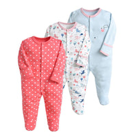 3PCS Baby Boys Girls Solid Color Cute Printed Cotton Wrap Long Sleeve Jumpsuit - PrettyKid