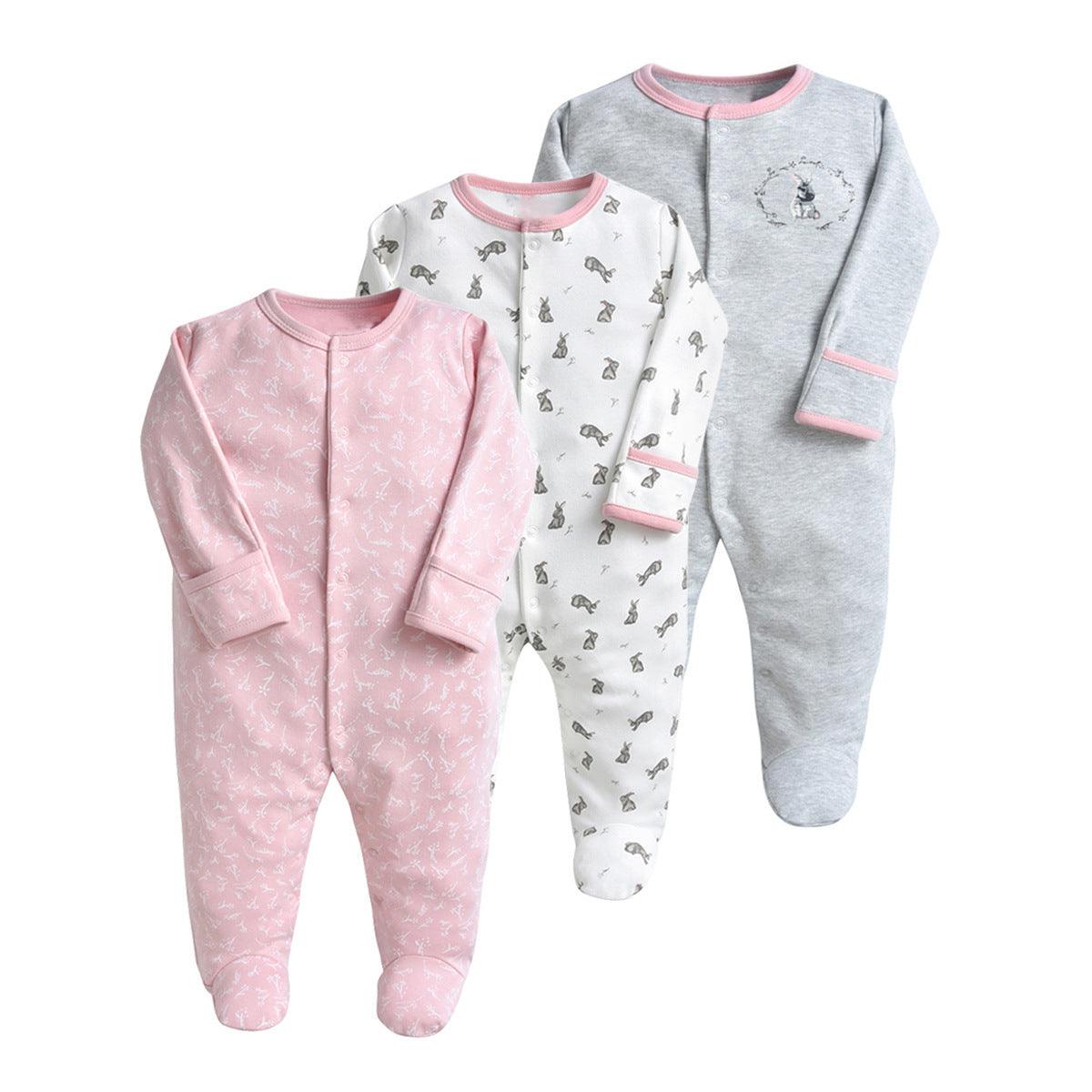 3PCS Baby Boys Girls Solid Color Cute Printed Cotton Wrap Long Sleeve Jumpsuit - PrettyKid