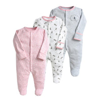 3PCS Baby Boys Girls Solid Color Cute Printed Cotton Wrap Long Sleeve Jumpsuit - PrettyKid