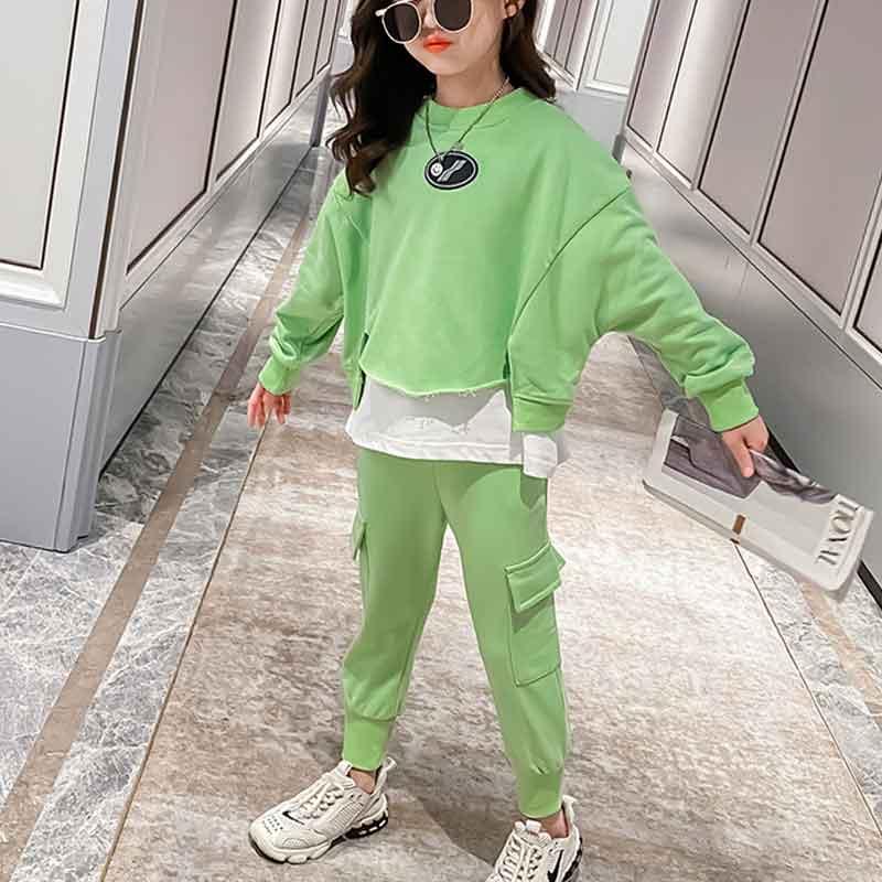 2-piece Color-block Sweatshirts & Pants for Girl - PrettyKid