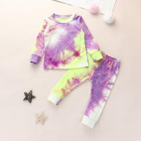 Girls' Knitted Stripe Tie Dyed Leisure Sports Long Sleeve Suit - PrettyKid