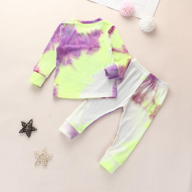 Girls' Knitted Stripe Tie Dyed Leisure Sports Long Sleeve Suit - PrettyKid