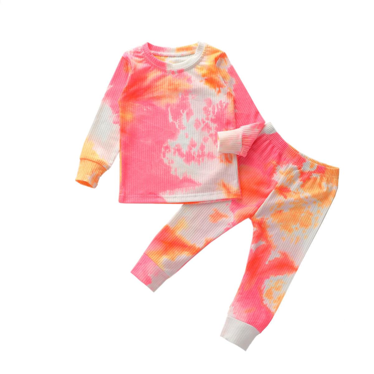 Girls' Knitted Stripe Tie Dyed Leisure Sports Long Sleeve Suit - PrettyKid