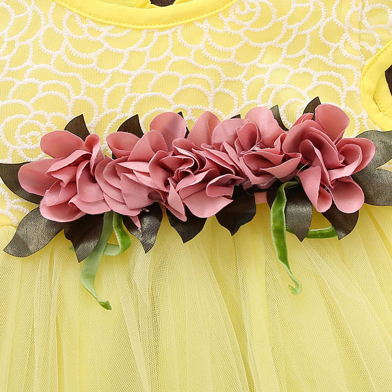 Toddler Girls Solid Flower Lace Mesh Dress - PrettyKid