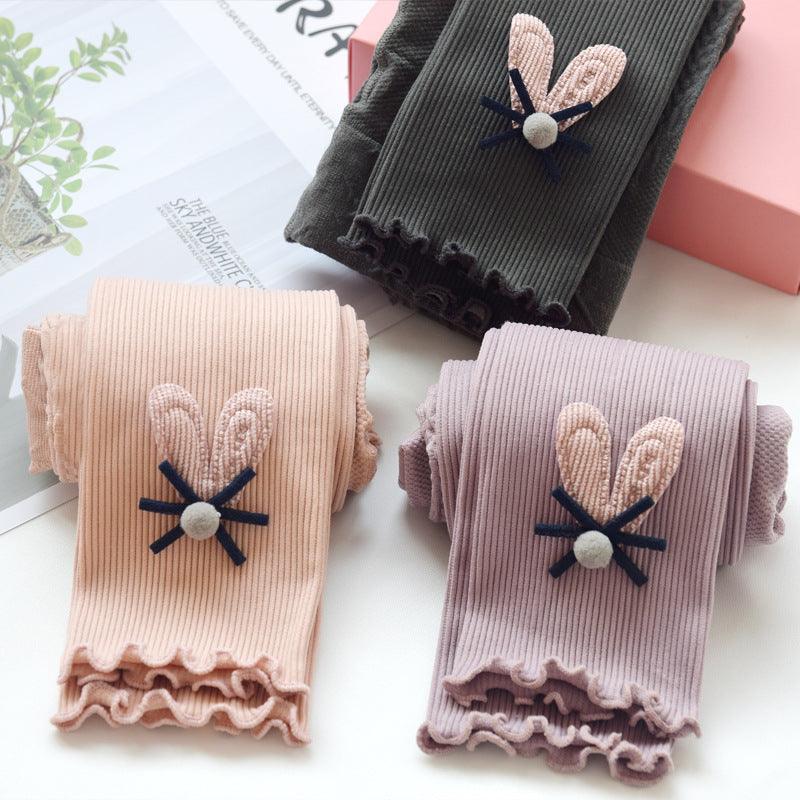 Toddler Kids Girls Solid Color Cute Rabbit Embroidery Pants Children's Bottoms Leggings - PrettyKid