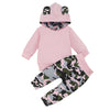 Toddler Girls Solid Long Sleeved Hoodie Camouflage Pants Set - PrettyKid