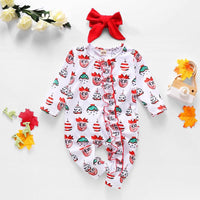 Baby Girls Christmas Printed Ruffle Jumpsuit - PrettyKid