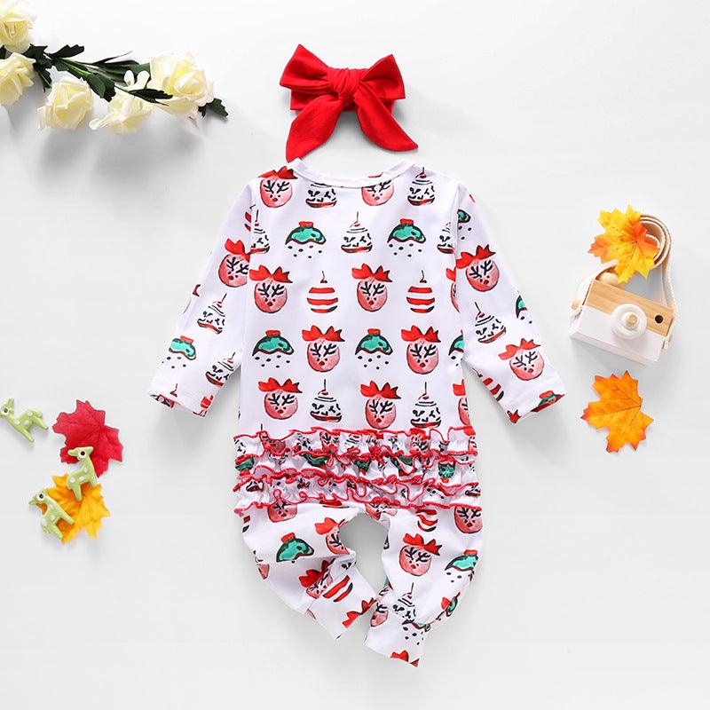 Baby Girls Christmas Printed Ruffle Jumpsuit - PrettyKid