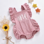 Baby Girls Solid Letter One Printed Sleeveless Backless Jumpsuit - PrettyKid