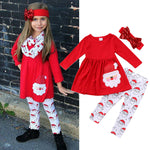 Toddler Kids Girls Red Cartoon Santa Claus Printed Long Sleeve Pants Set Children's Clothes Wholesale Suppliers - PrettyKid
