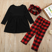 Christmas Long-sleeved Santa Claus Embroidered Long-sleeved T-shirt Plaid Trousers Scarf Suit - PrettyKid