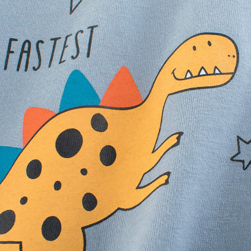 Toddler Kids Boys Lettered Dinosaur Print Crew Neck Long Sleeve T-shirt - PrettyKid