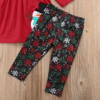 Toddler Kids Girls Snowman Embroidered Snow Collar Trousers 3 Sets Children's Christmas - PrettyKid