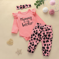 Baby Girls Solid Color Letter Jumpsuit Leopard Print Pants Set - PrettyKid