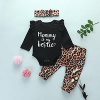 Baby Girls Solid Color Letter Jumpsuit Leopard Print Pants Set - PrettyKid