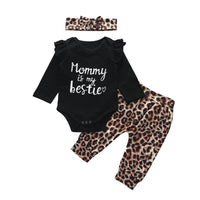 Baby Girls Solid Color Letter Jumpsuit Leopard Print Pants Set - PrettyKid