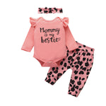 Baby Girls Solid Color Letter Jumpsuit Leopard Print Pants Set - PrettyKid