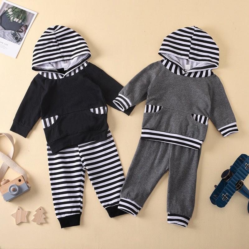 Toddler boys girls' striped long sleeve Hoodie casual pants suit - PrettyKid