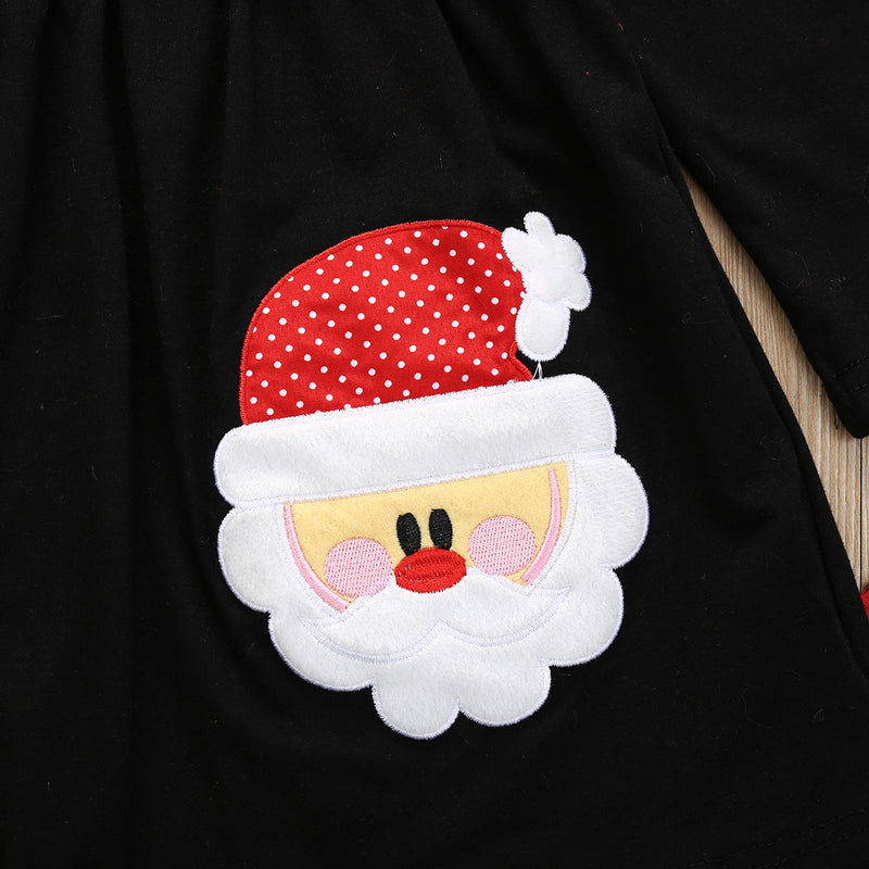Christmas Long-sleeved Santa Claus Embroidered Long-sleeved T-shirt Plaid Trousers Scarf Suit - PrettyKid