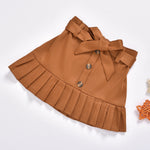 Toddler Kids Girls Solid Color Bubble Sleeve Long Sleeve Top Pleated Skirt Set - PrettyKid