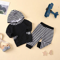 Toddler boys girls' striped long sleeve Hoodie casual pants suit - PrettyKid