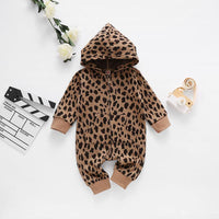 Baby Boys Girls Leopard Zip Long Sleeve Jumpsuit - PrettyKid