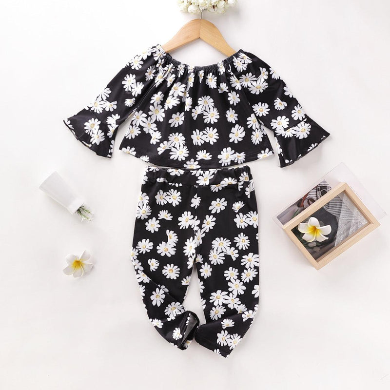 Toddler kids girls' daisy Print Chiffon Long Sleeve suit - PrettyKid