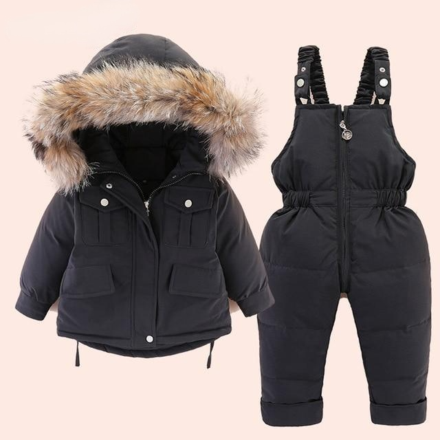 Set Baby Girl winter down jacket and jumpsuit fur collar jacket for girls Infant snowsuit 0-4Year Manufactuer - PrettyKid