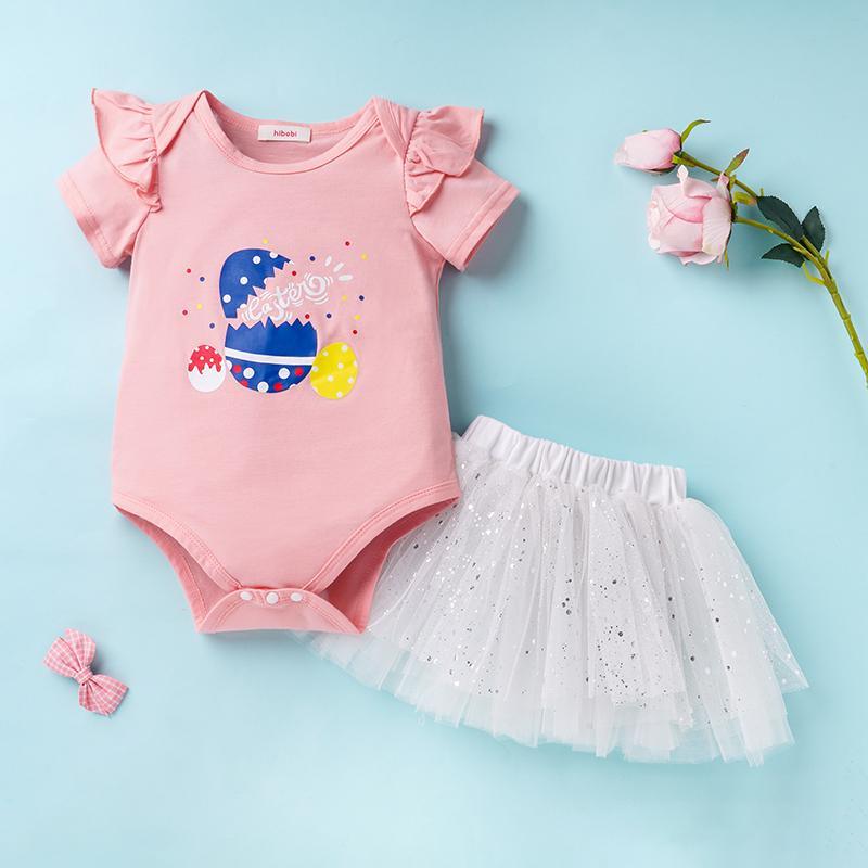 Baby Girl Easter Egg Bodysuit & Mesh Tutu Skirt - PrettyKid