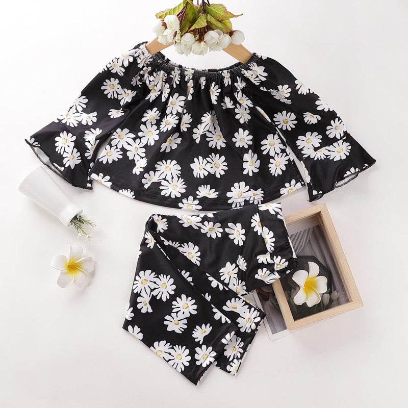 Toddler kids girls' daisy Print Chiffon Long Sleeve suit - PrettyKid