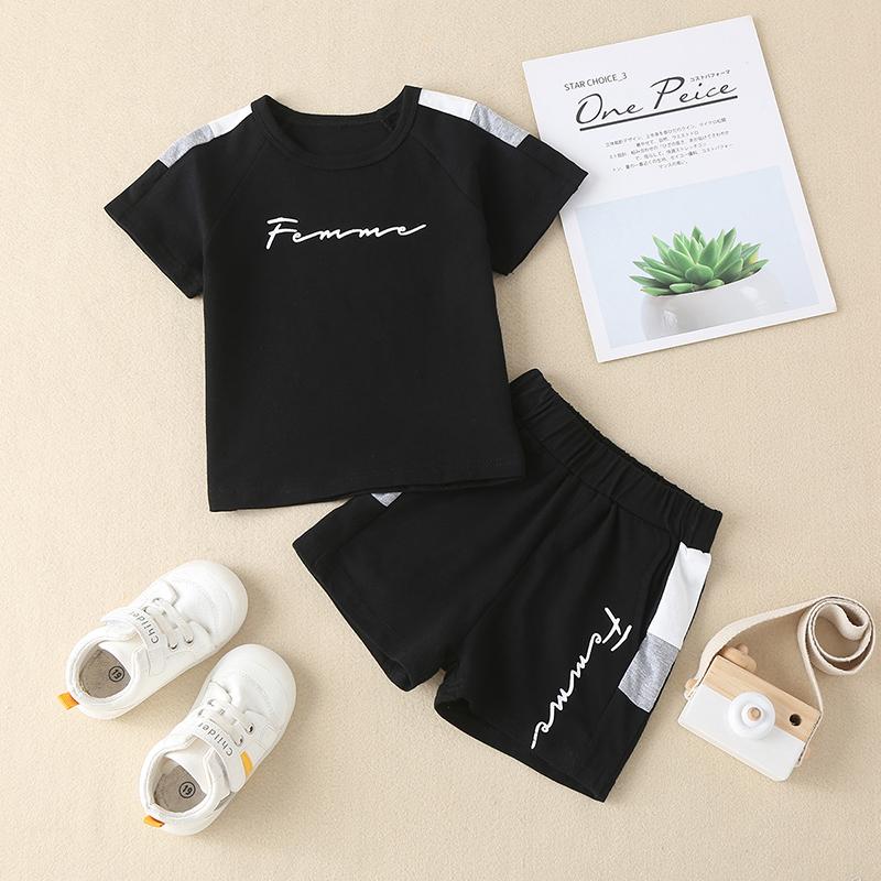Toddler Boy Letter Print Sporty Suit - PrettyKid