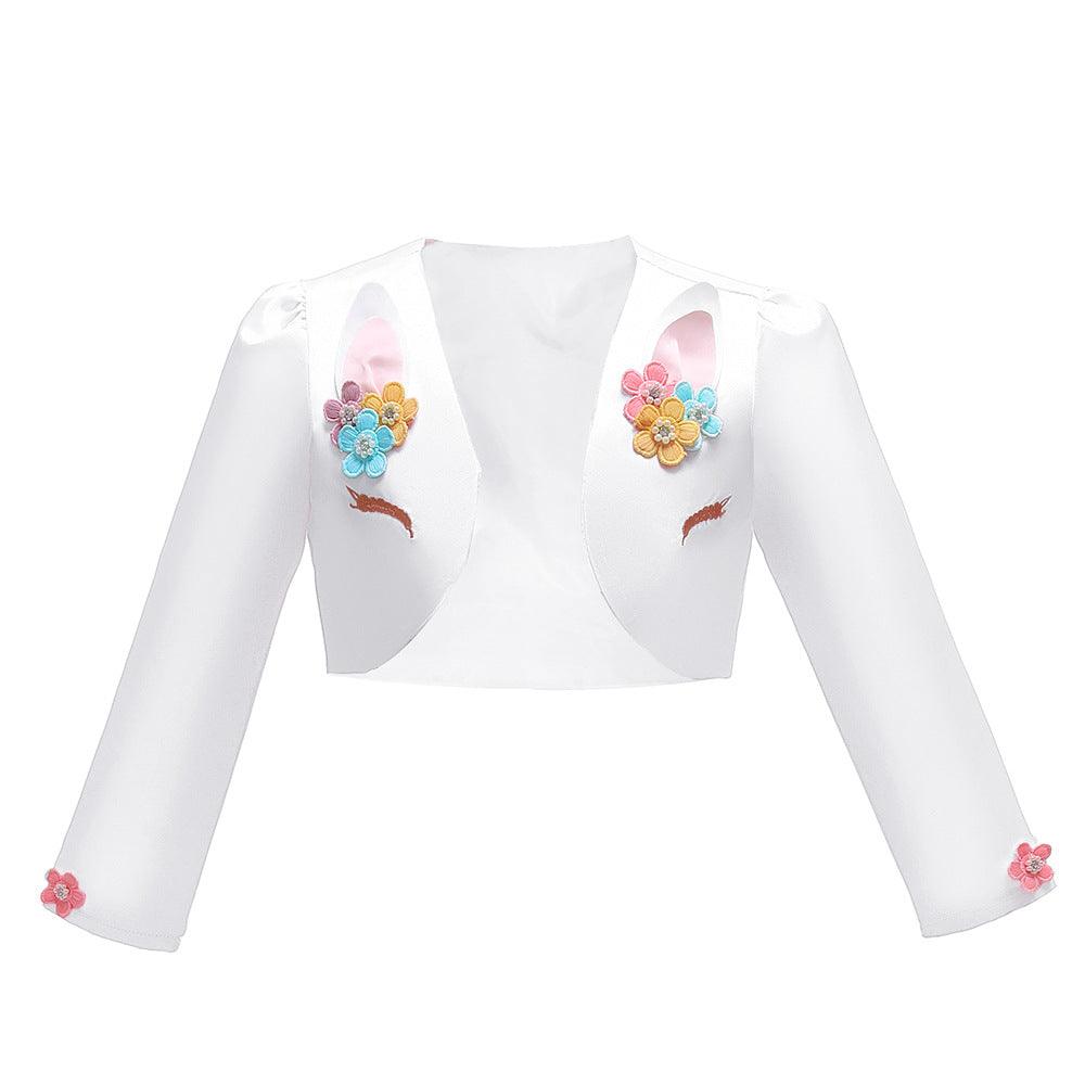 Kids Girls Long Sleeved Embroidered Unicorn Dress Coat - PrettyKid