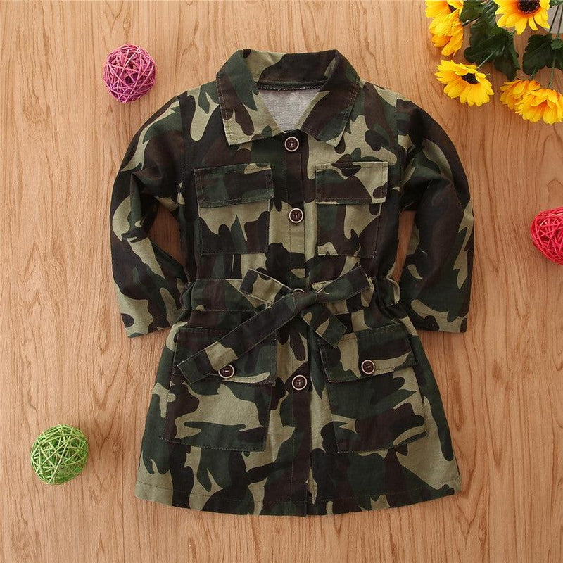 Toddler Kids Long Sleeve Waistband Medium Length Camouflage Top - PrettyKid