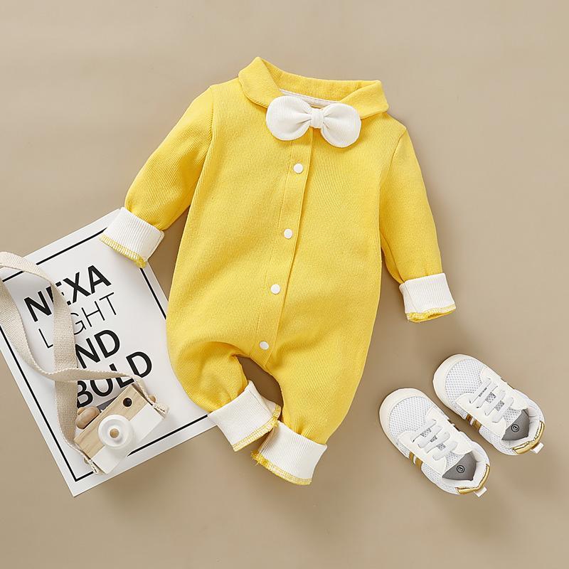 Solid Bow Decor Jumpsuit for Baby Children's clothing wholesale - PrettyKid