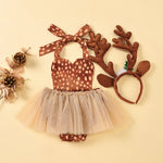 Baby Girls Suspender Gauze Skirt Fawn Hair Hoop Christmas Dress - PrettyKid