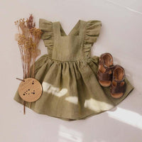 Toddler Kids Girls Linen Cotton Solid Color Ruffle Open Back Bow Sleeveless Suspender Skirt - PrettyKid