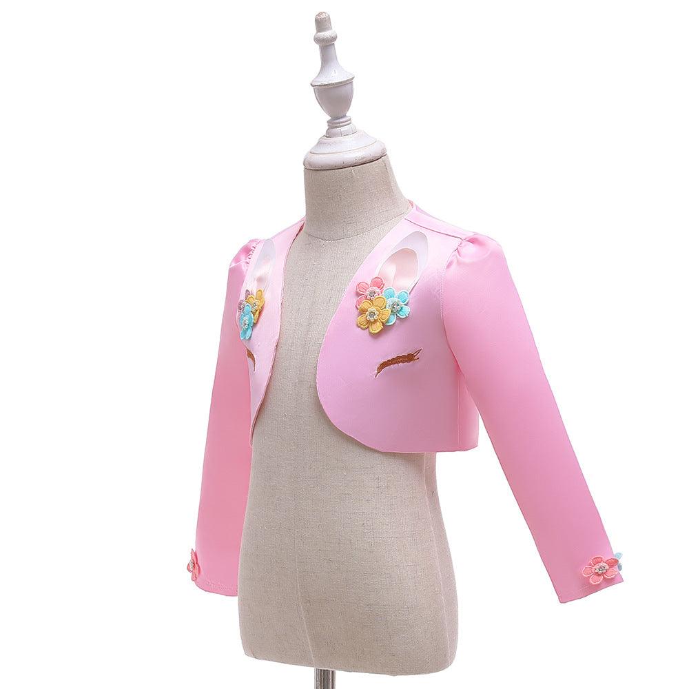 Kids Girls Long Sleeved Embroidered Unicorn Dress Coat - PrettyKid