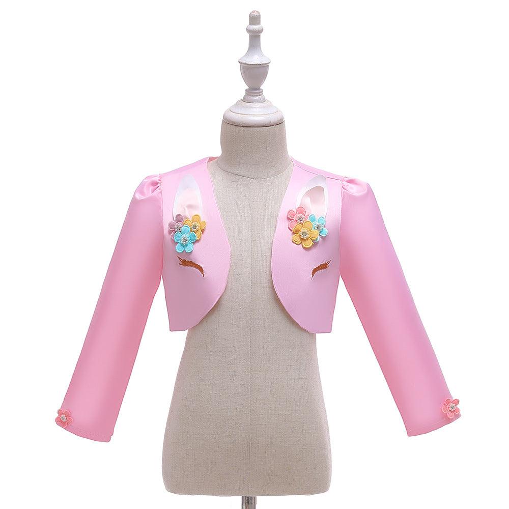 Kids Girls Long Sleeved Embroidered Unicorn Dress Coat - PrettyKid