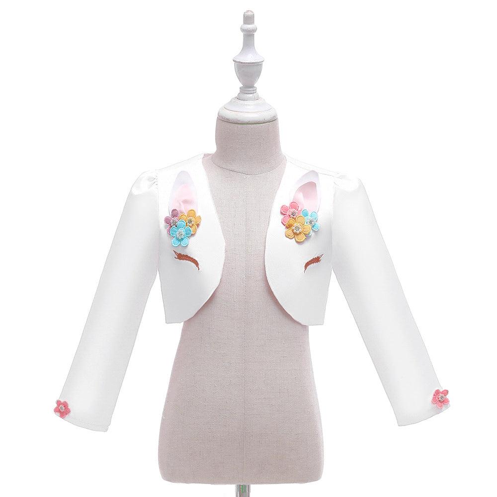 Kids Girls Long Sleeved Embroidered Unicorn Dress Coat - PrettyKid